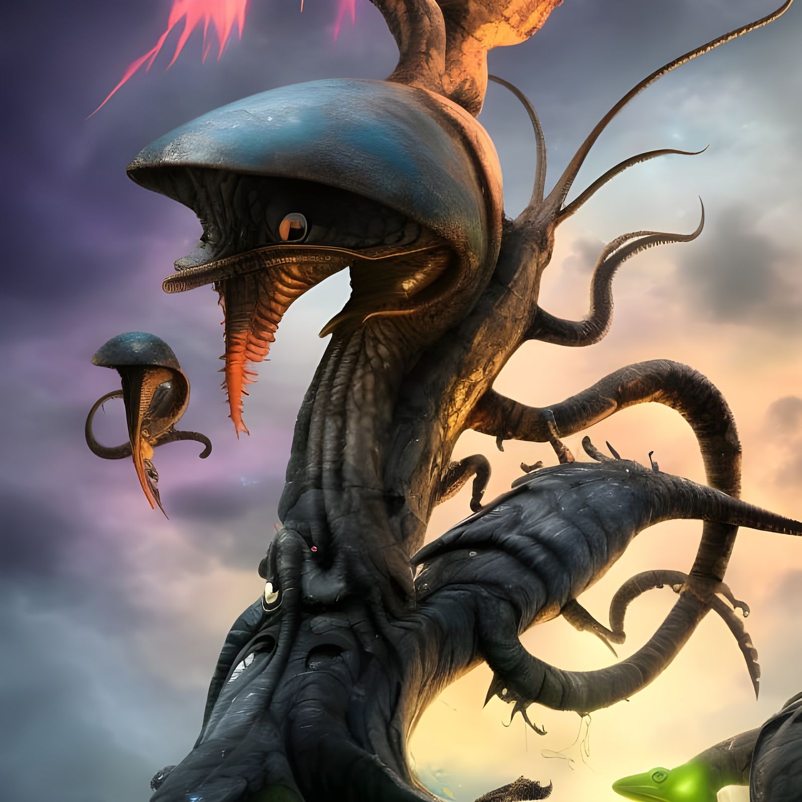 Alien Party with Slug and Bird Characters