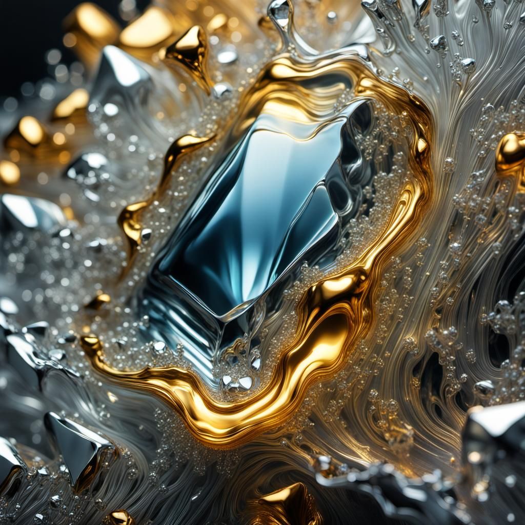 Golden and Silver Liquid Flowing Over Crystals
