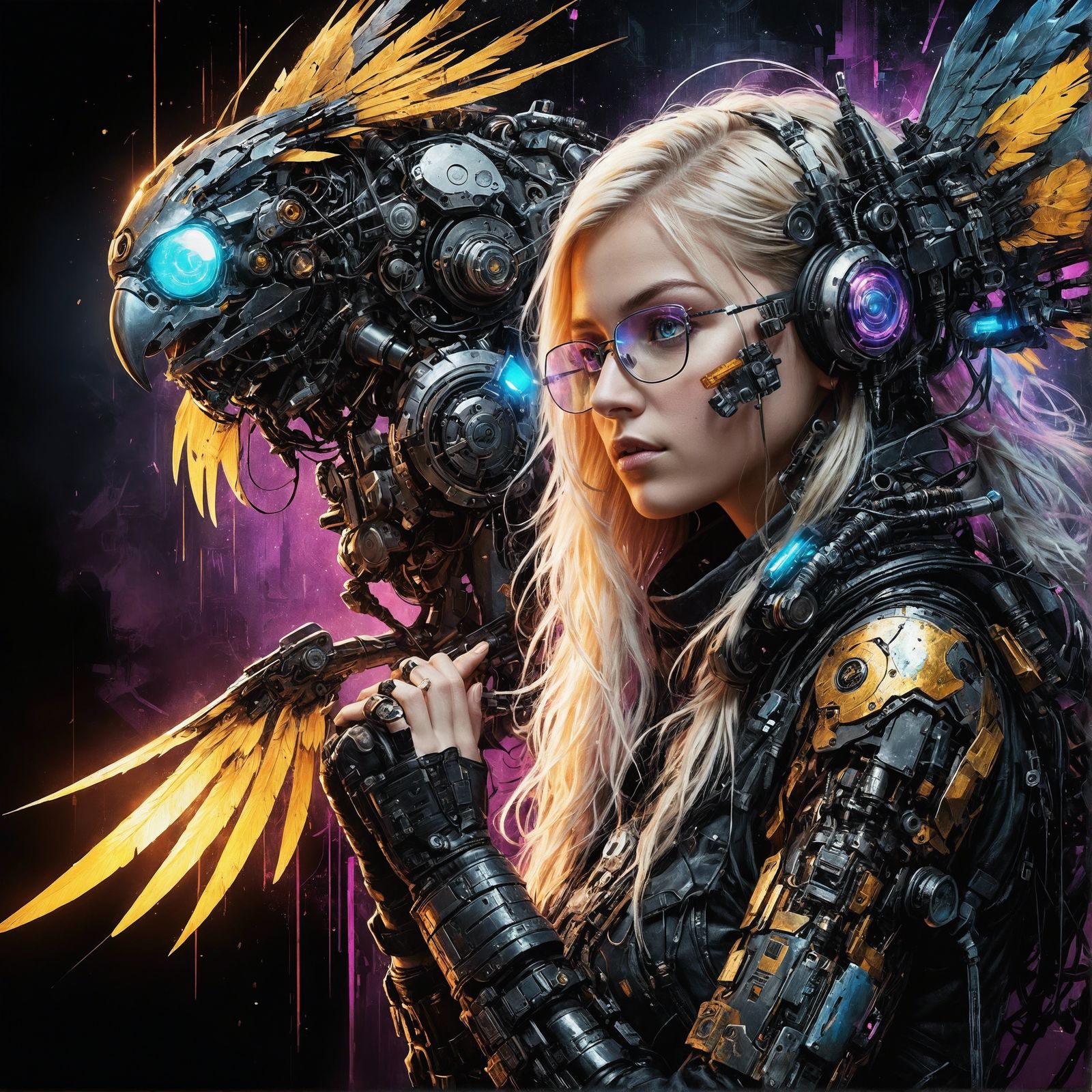Cyberpunk Girl with Mechanical Sparrow Portrait