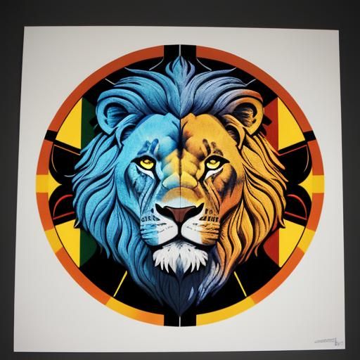 Lego Lion in Colorful Eclipse, Pop Art Woodprint