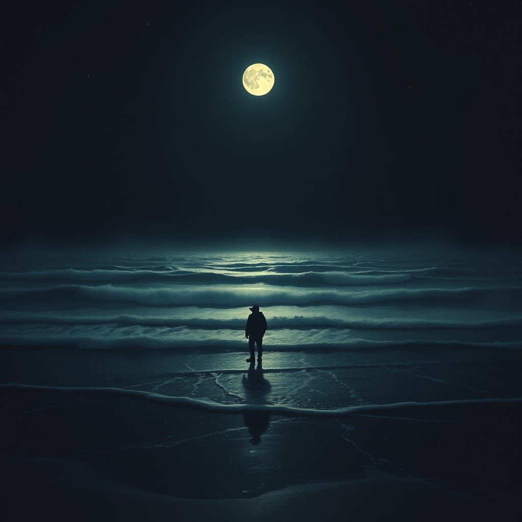 Moonlit Ocean Solitude in Ethereal Light