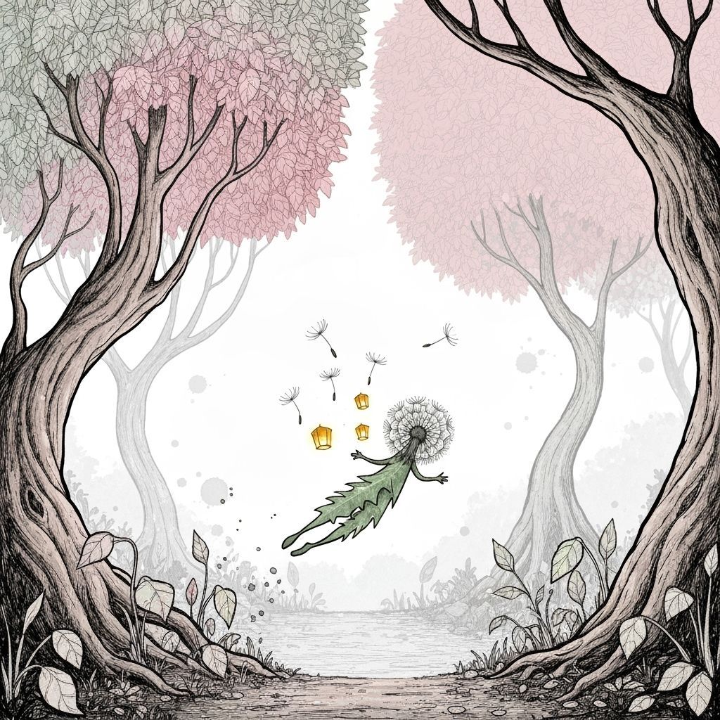 Whimsical Dandelion Spirit in Dreamlike Forest