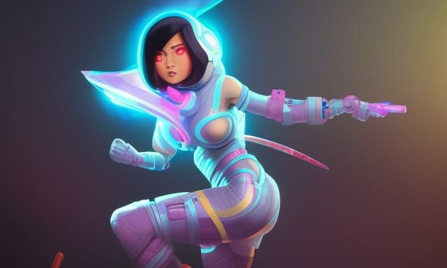 Futuristic Ninja Woman Portrait in Hyperdetailed Style