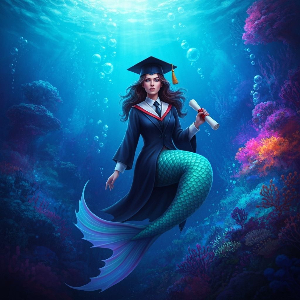 Mermaid Graduates in Mystical Ocean Scene