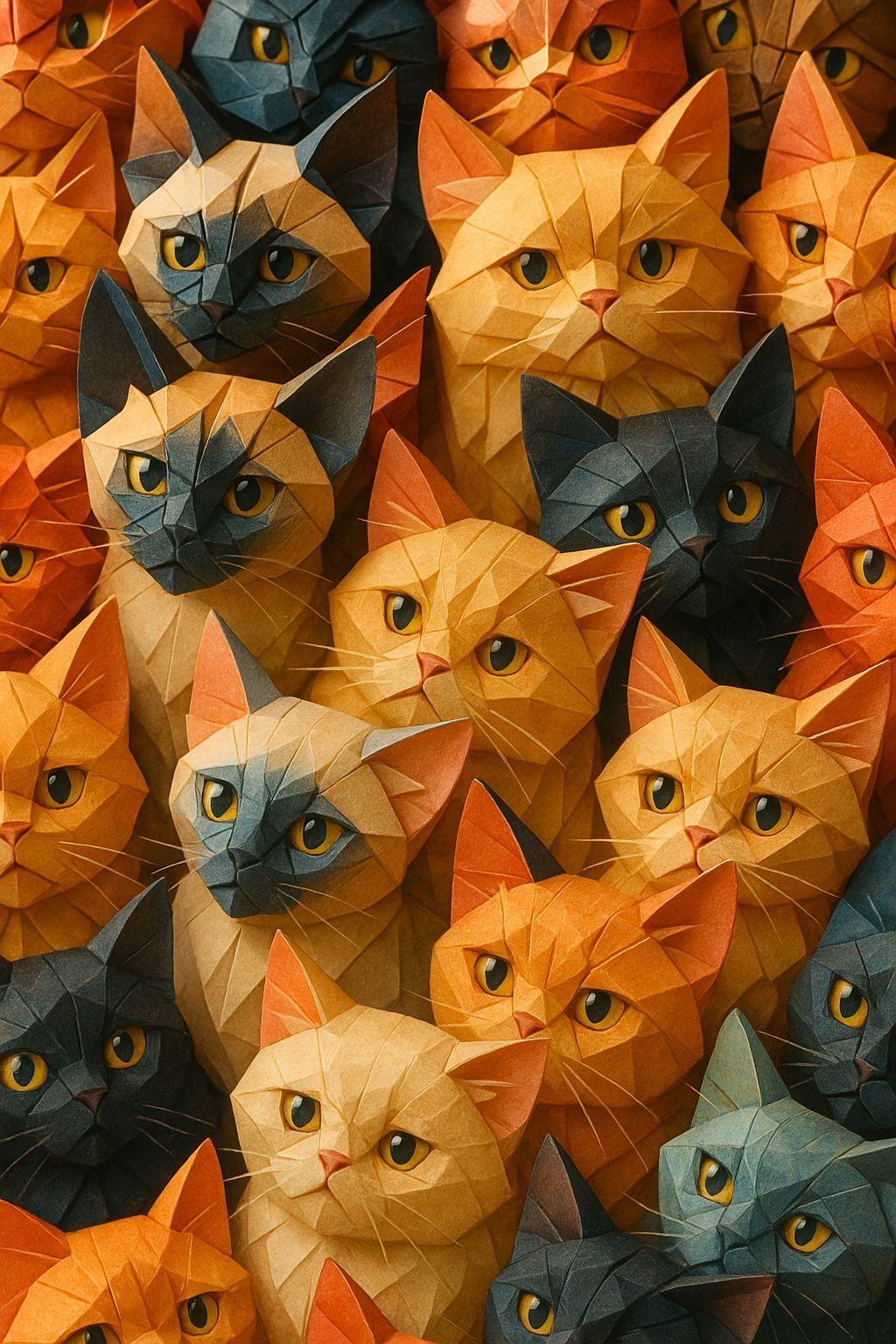 Origami Cat Faces in Hyperrealistic Splash Art Style