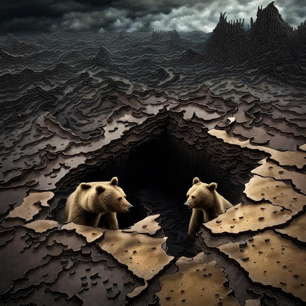 Corrosive Reality: Twisted Bears in Sci-Fi Landscape