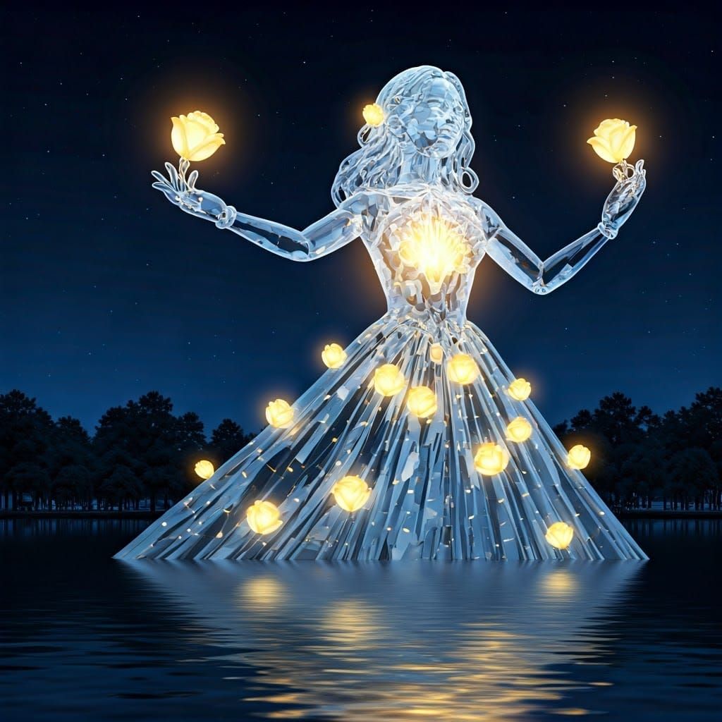 Crystal Dancing Figurine with Glowing Lamps