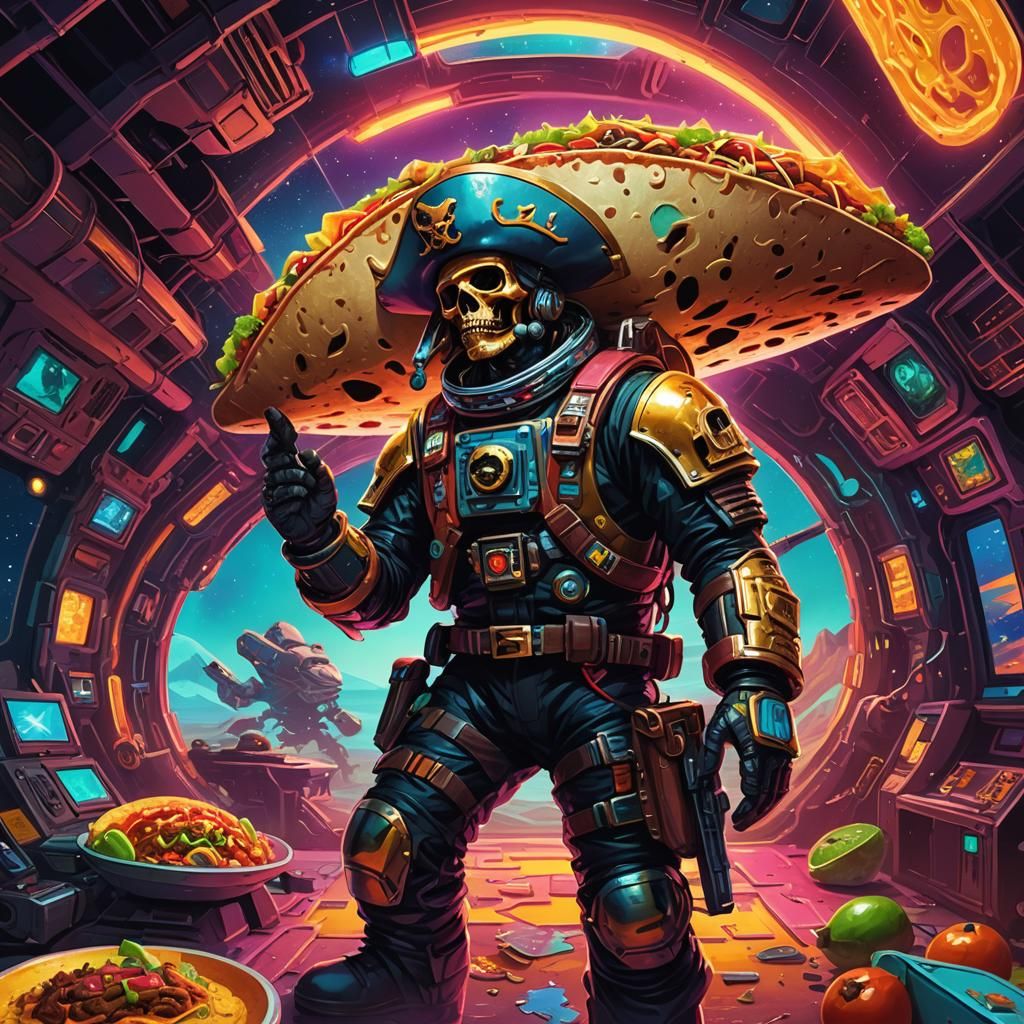 Pirate Astronaut with Taco: Surreal Digital Art