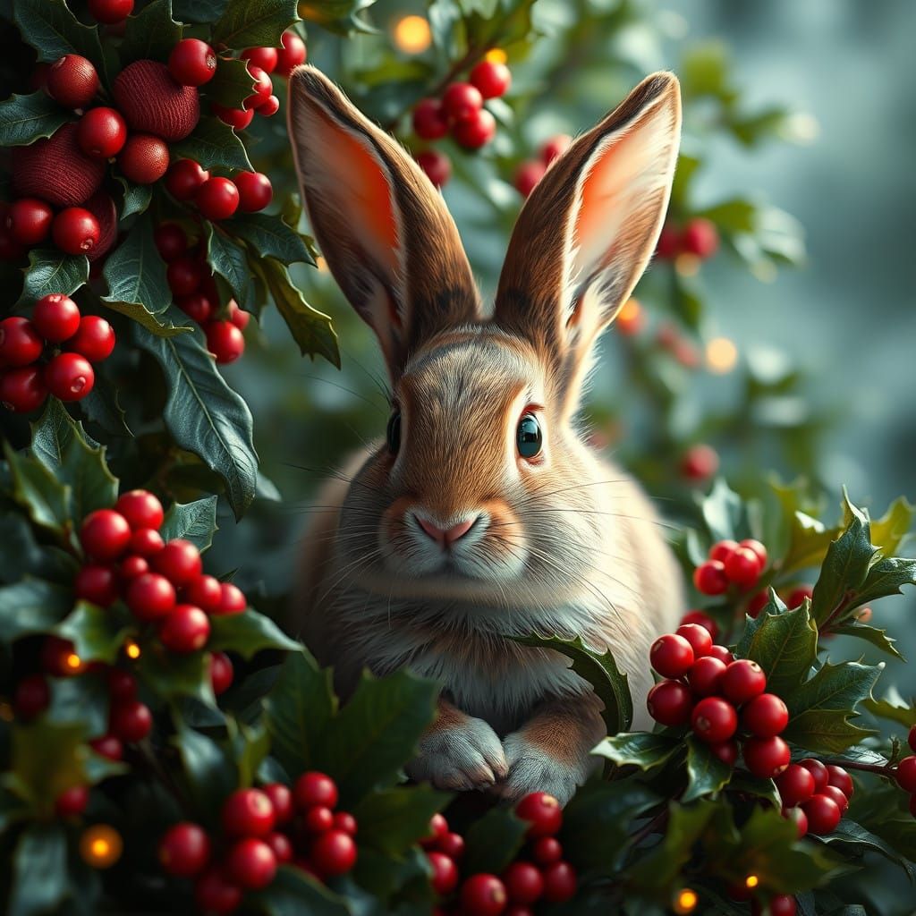 Whimsical Christmas Fantasy: A Cotton Tail Rabbit in Holm