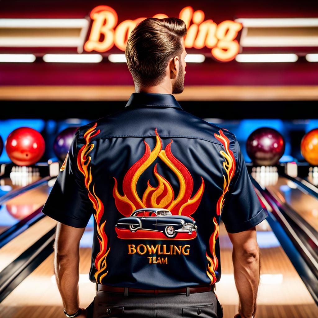 Retro Bowling Team in Flames: Hyperrealistic Miniature Photo...
