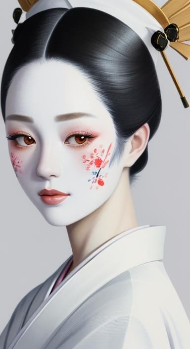 Geisha Portrait in Gouache Style