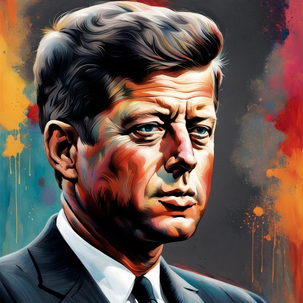 Contemplative Portrait of JFK in Splash Art Style