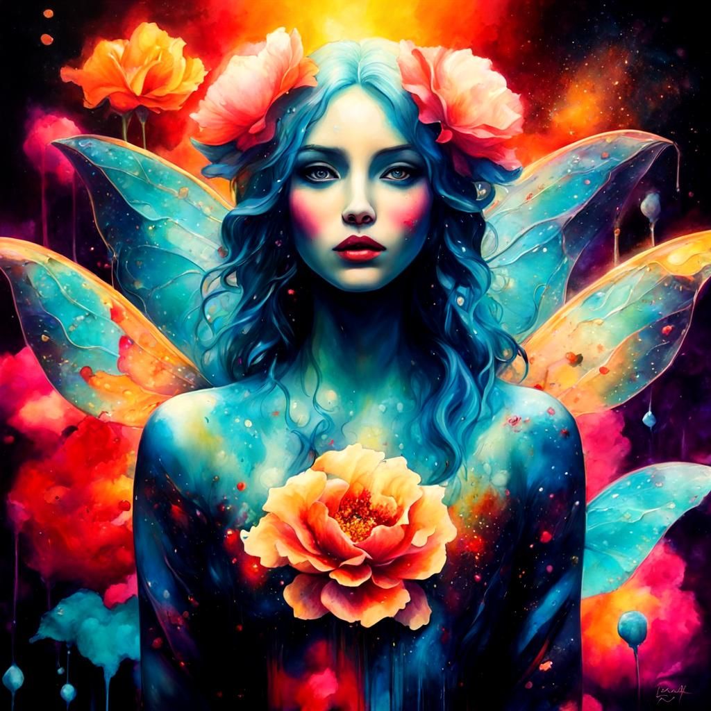 Surreal Floral Arrangement in Paint Splash Art Style