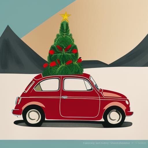 Fiat 500 Christmas Tree Bauhaus Illustration