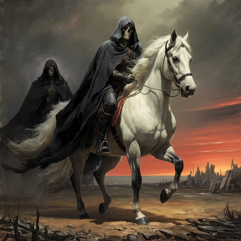 Revelation 6:8. ESV And I looked, and behold, a pale horse! And its rider 's name was Death, and Hades followed him. And...