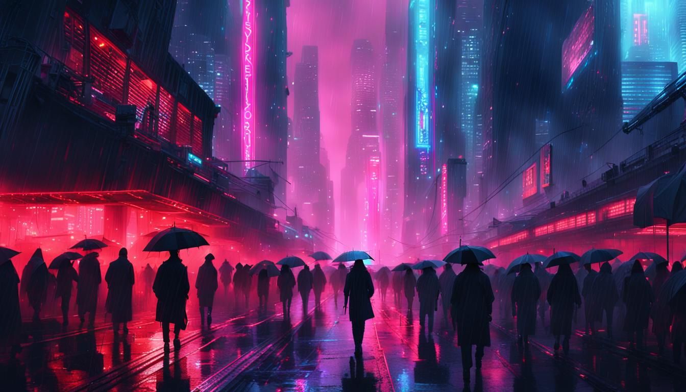 Neon-Lit Cyberpunk Cityscape in the Rain