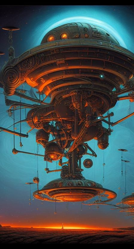 Steampunk Mothership's First Contact: Detailed Digital Art