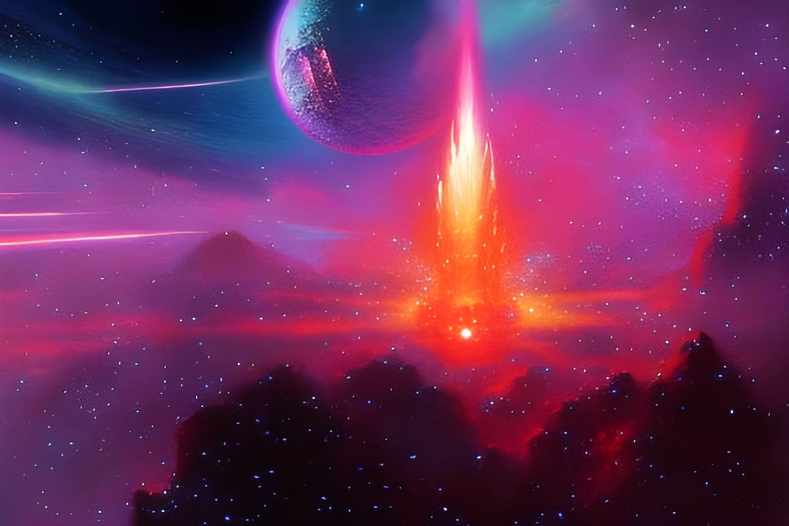 Mystical Space Explosion in Mixed Media Style