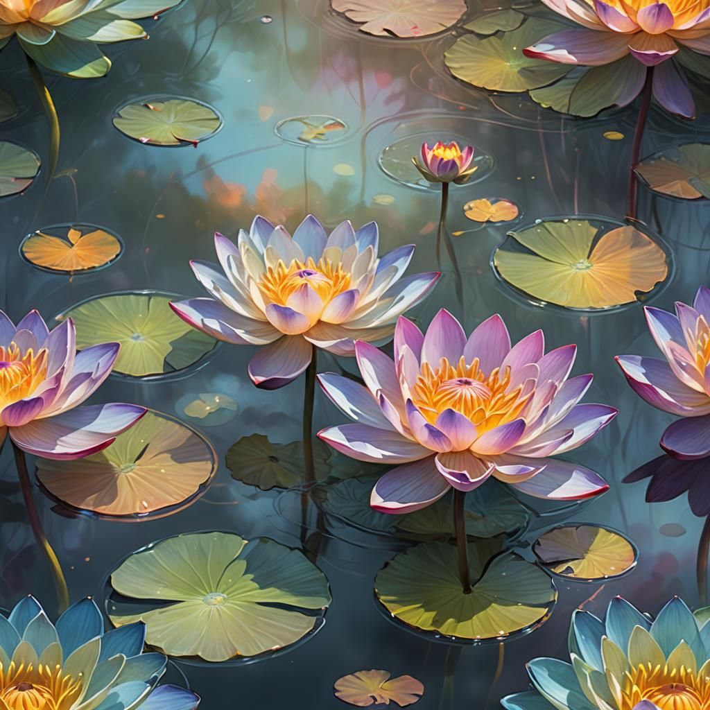 Glass Lotus Flower in Misty Water: Concept Art