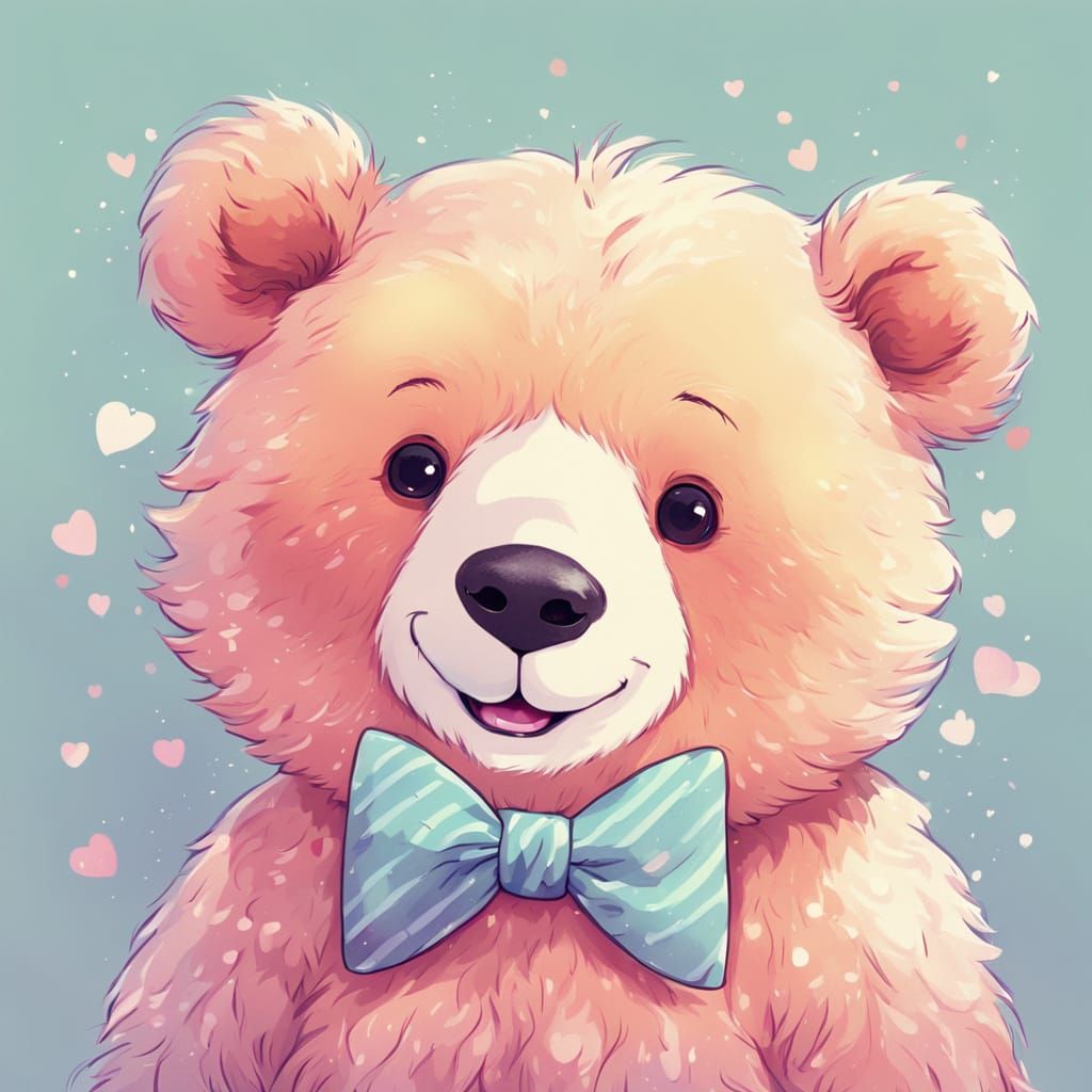Kawaii Bear with Bow Tie in Cartoon Style