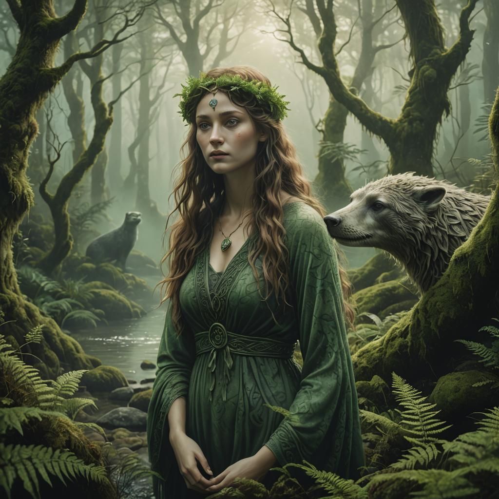 Selkie in Emerald Forest: Mystical Folklore Illustration