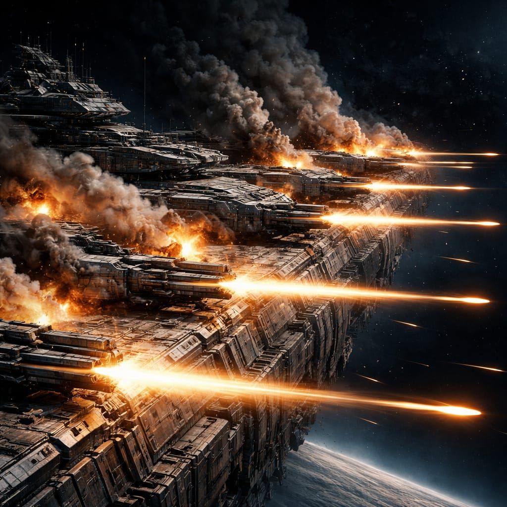 Massive Spaceship Fires Railgun Volley in Deep Space