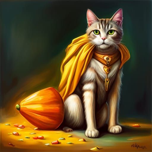 Rainbow Candy Corn Cat in Biomechanical Style