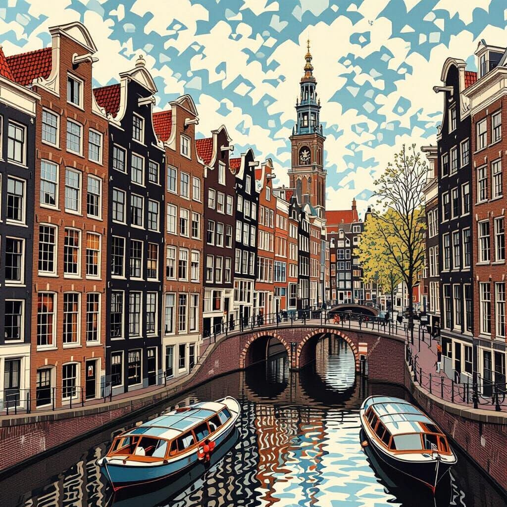 Amsterdam Canals in Impossible Geometric Style