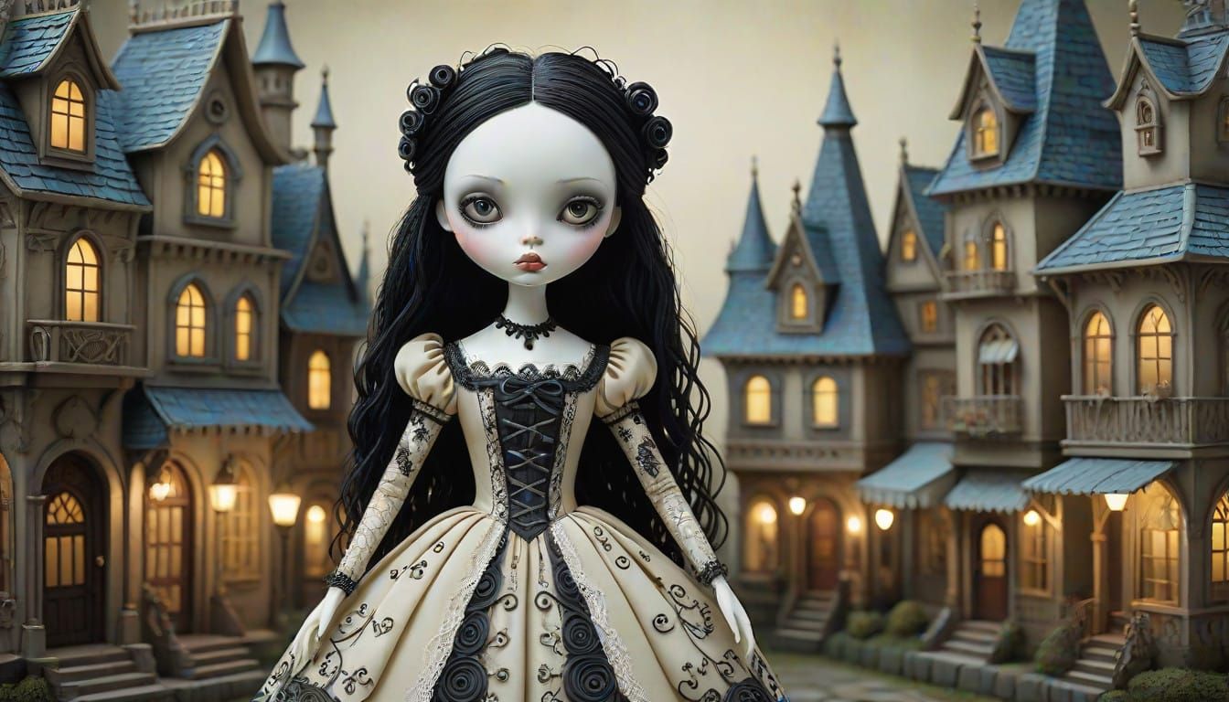 Gothic Beauty in Whimsical Miniature World