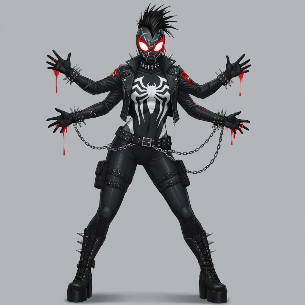 Muscular Female Spidersona in Punk Rock Comic Style