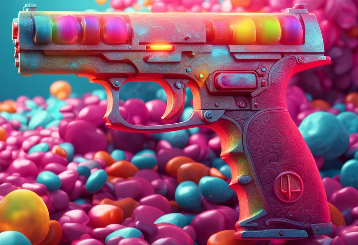 Flashy Candy Gun in Digital Matte Painting Style