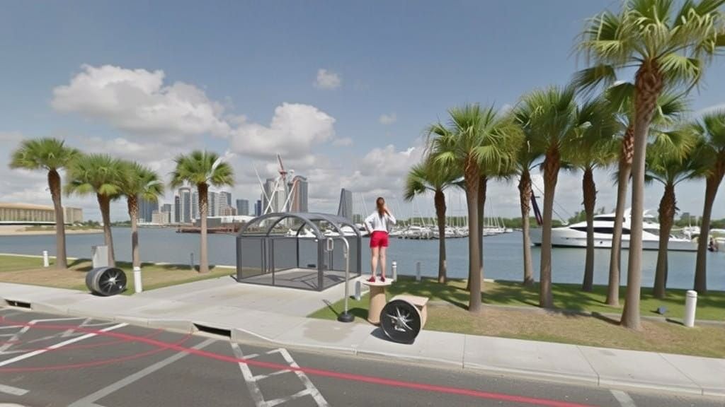 Curvy Woman in Red Shorts Striking a Pose on the Seawall