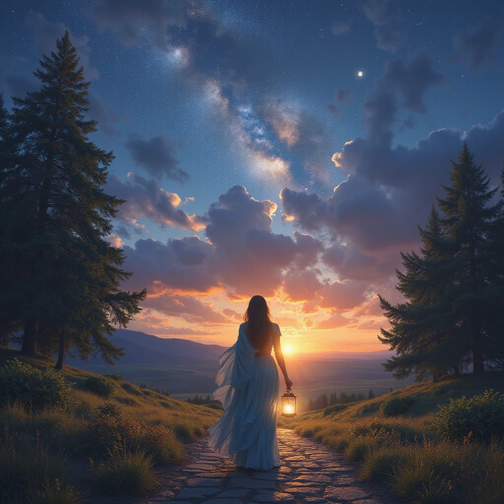 Mystical Goddess at Crossroads: Twilight Fantasy Art