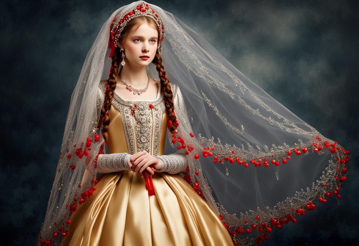 Russian Princess in Silver Kokoshnik and Veil