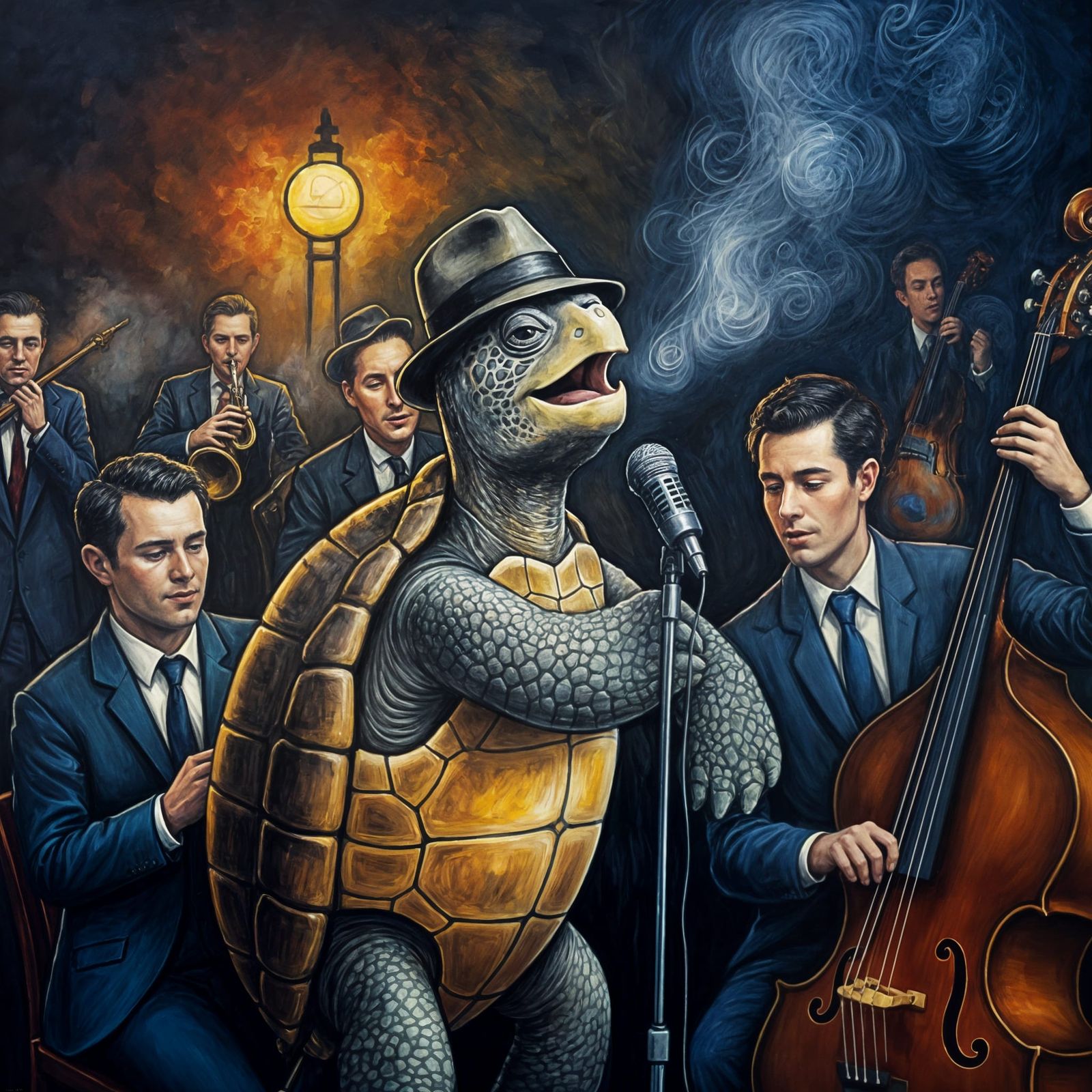 Turtle Jazz Band in Smoky Pub, Expressionist Style