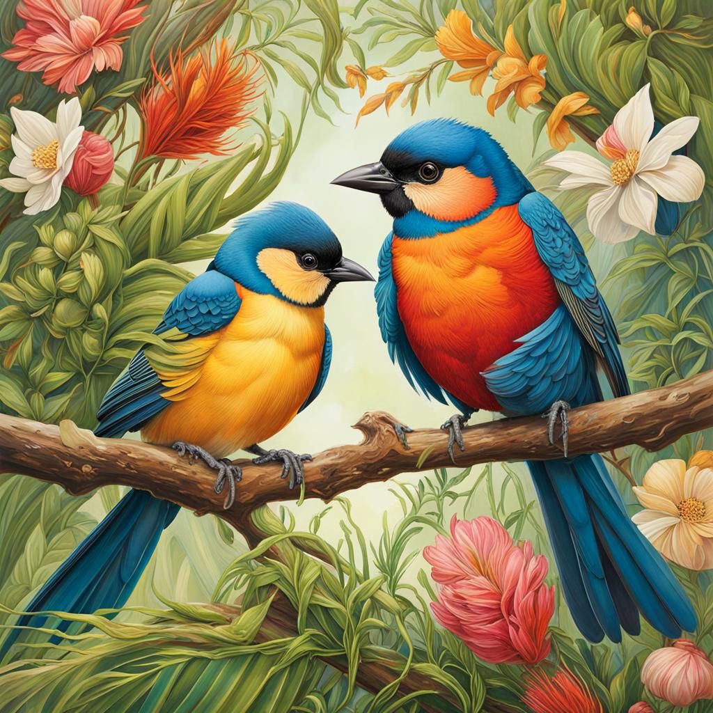 Graceful Birds in Natural Habitat: Vibrant Illustration