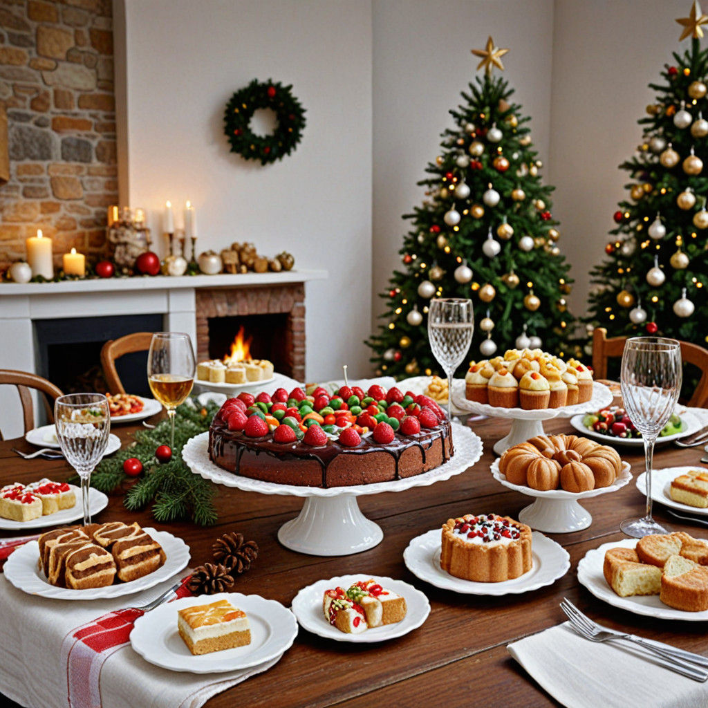 Vibrant Christmas Dessert Table in a Warm Home Setting