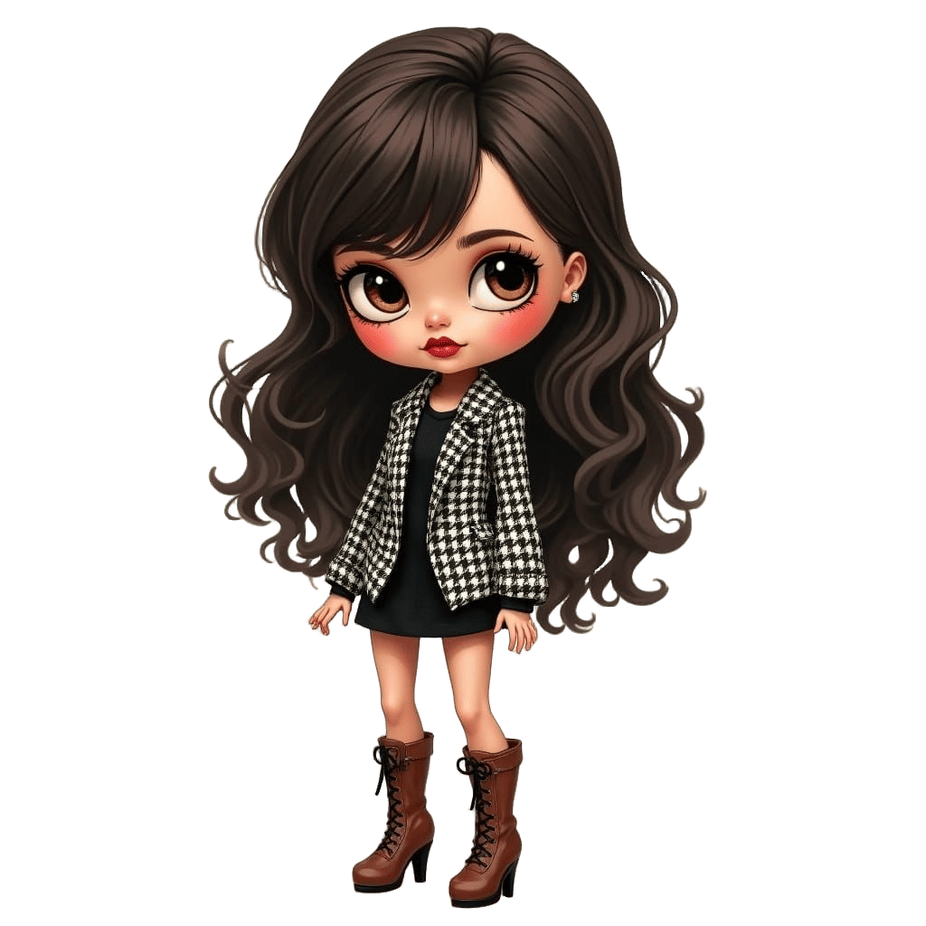 Olive-Toned Blythe Doll in Whimsical Houndstooth Jacket
