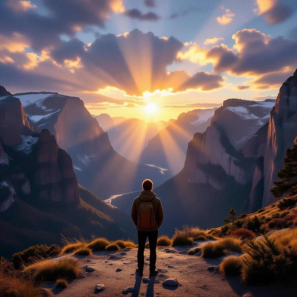 Person on Cliff Path Seeking Hope Under Dramatic Sky