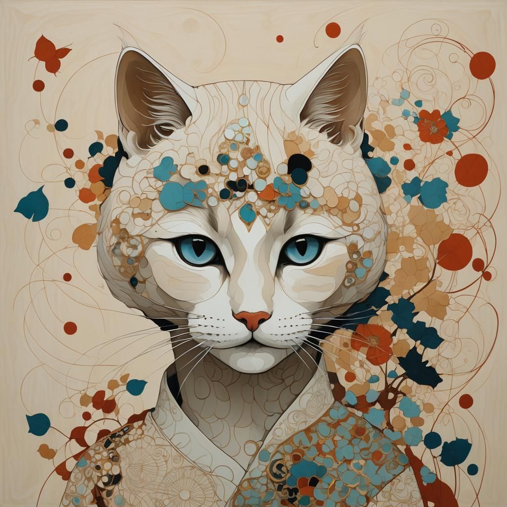 Abstract Cat Portrait in Complementary Colors