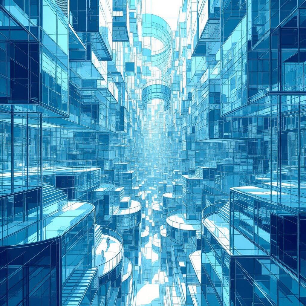 Impossible Glass Labyrinth: Architectural Line Art Masterpie...