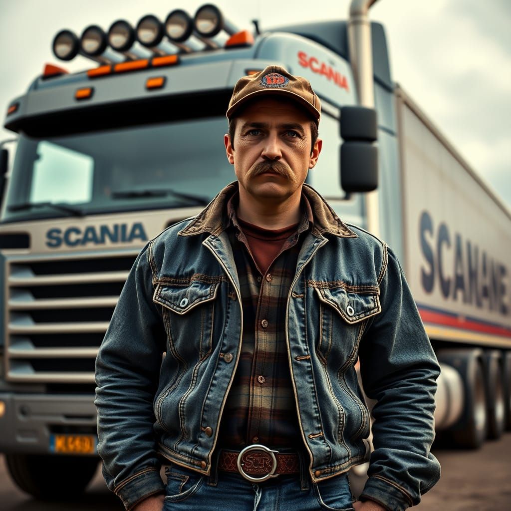 Stoic 80s Euro Trucker Portrait in Gritty Realism