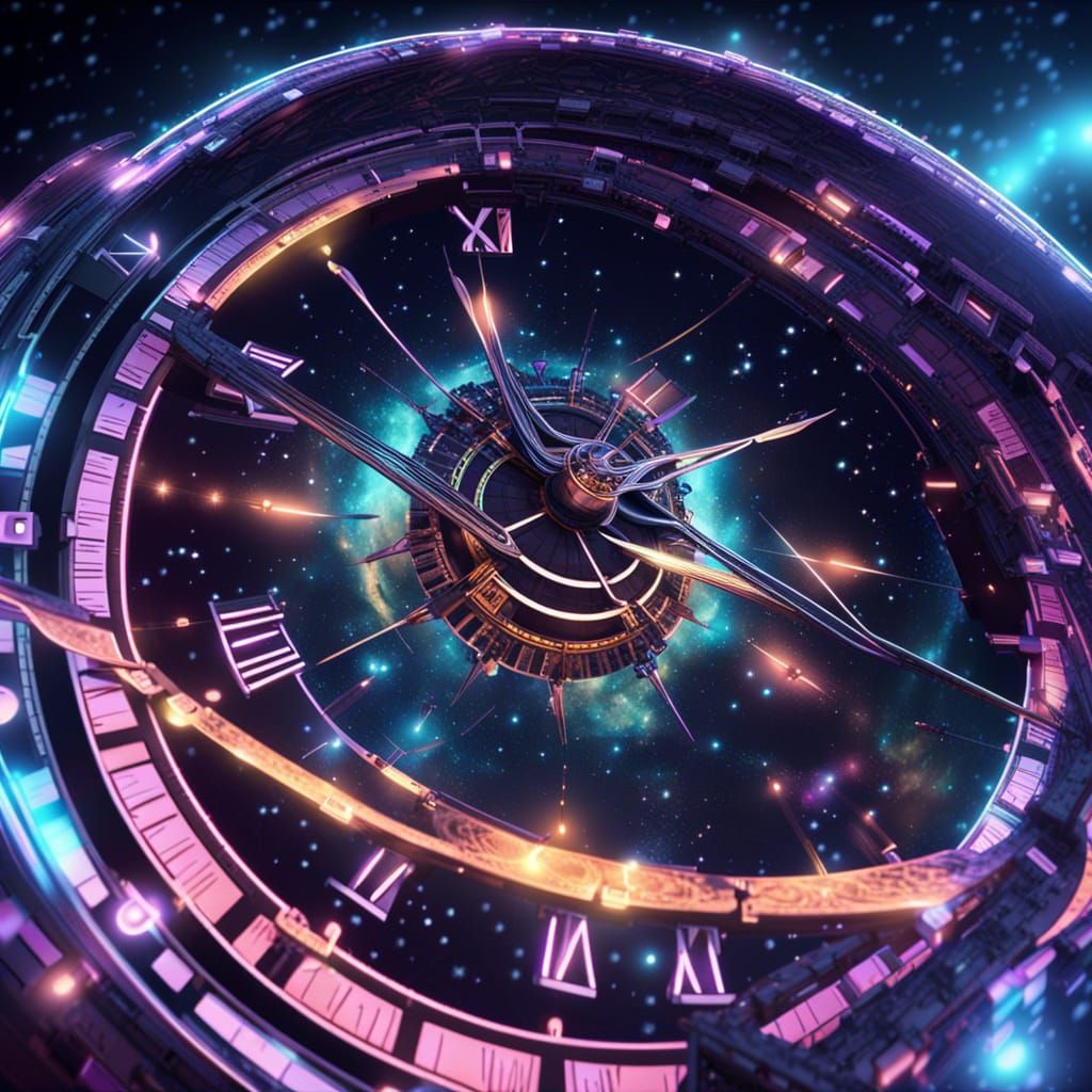 Colossal Clock in Space: Surreal 3D Rendering