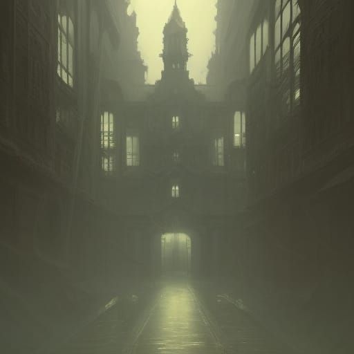 Misty Night: Ancient Building Concept Art
