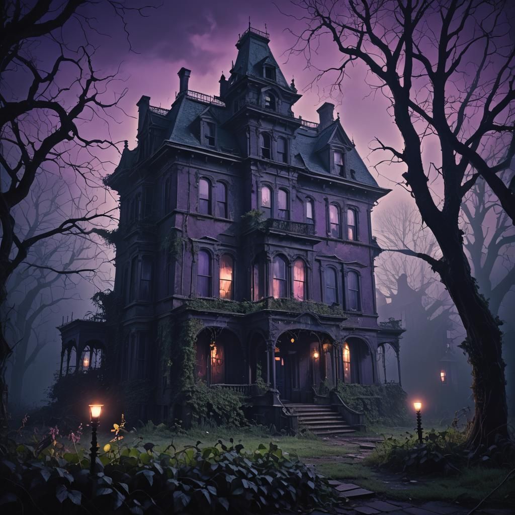 Eerie Abandoned Victorian Mansion in Dark Digital Art