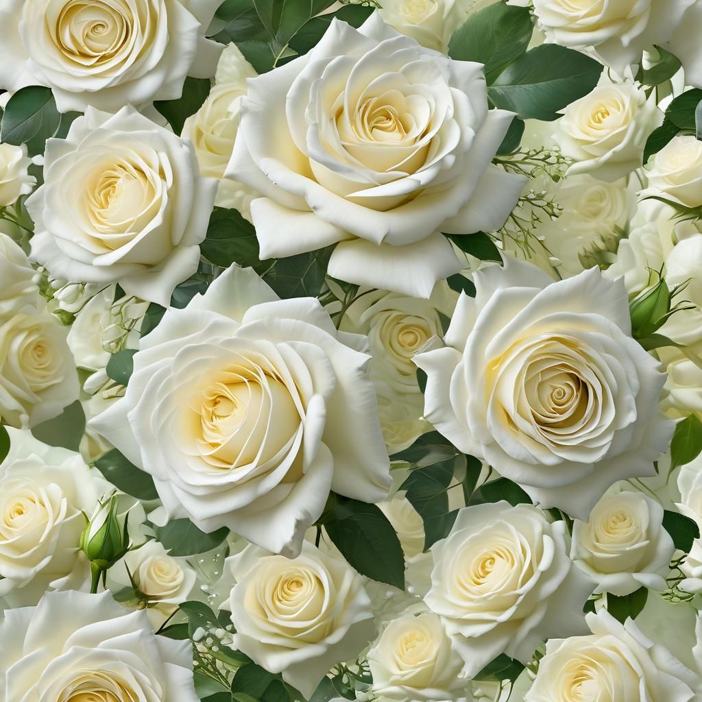 Lush White Roses with Biomechanical Undertones