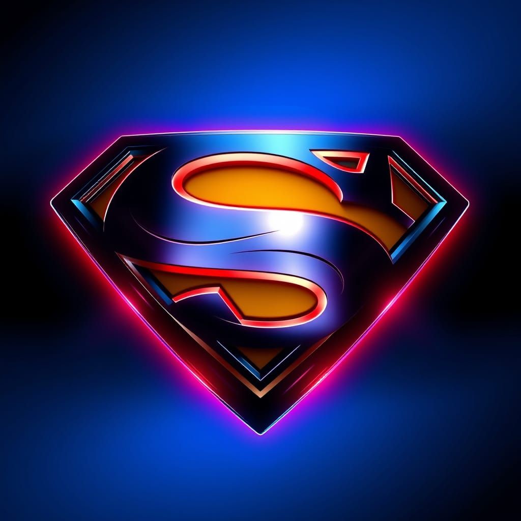 Luxurious Art Deco Superman Emblem in Neon Cyberpunk