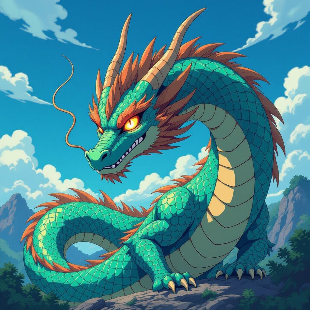 Majestic Dragon in Retro Anime Style