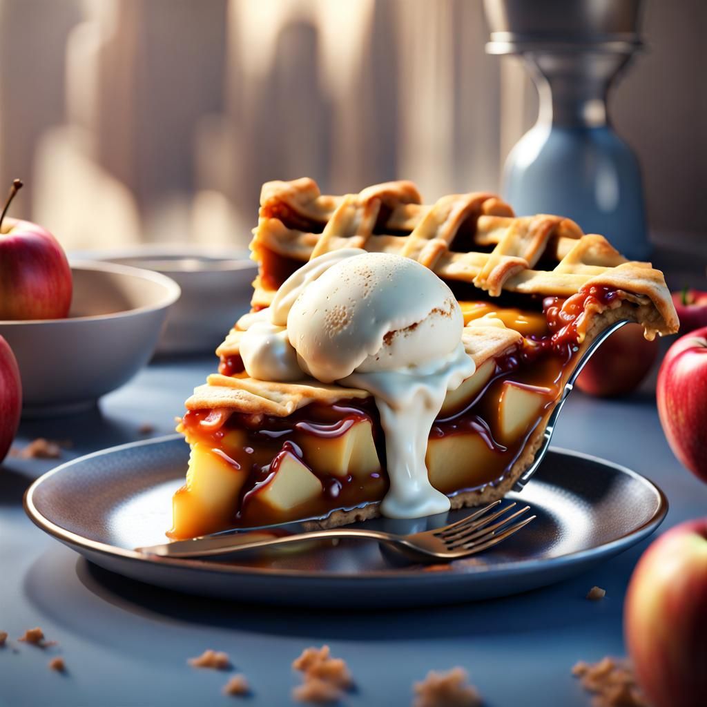 Apple Pie Slice with Ice Cream: Fantasy Concept Art