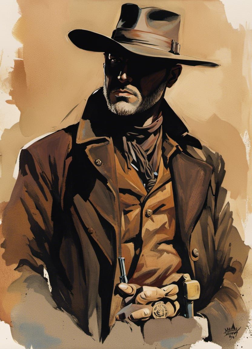 Wild West Gunslinger in Mixed Media Style